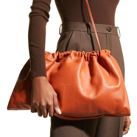 STUDIO AMELIA　Maxi Drawstring Bag STUDIO AMELIA Maxi Drawstring Ruched Lambskin Clutch Bag